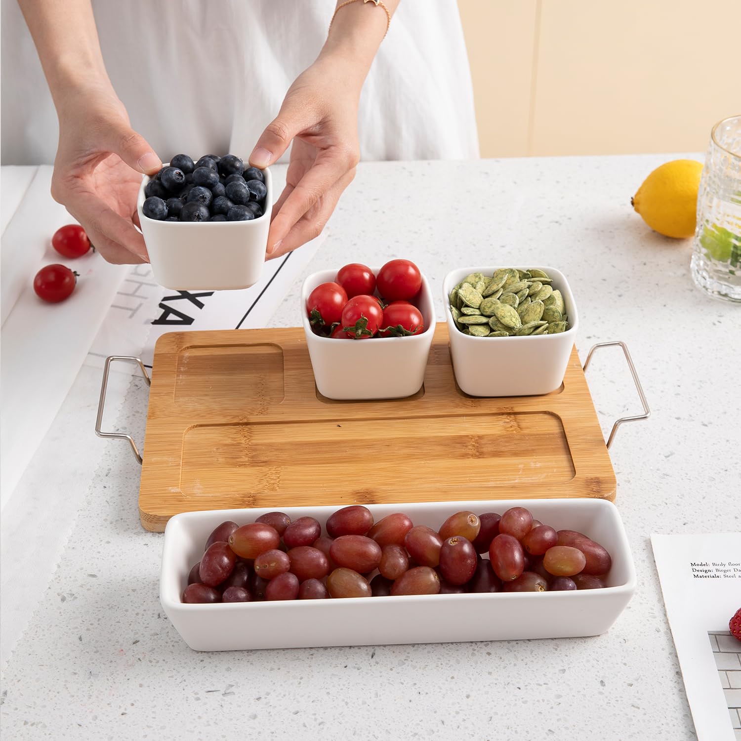 HOKIPO Ceramic Serving Platter Tray for Snacks, Appetizer/Starters